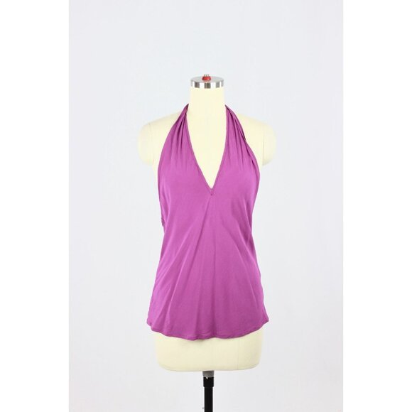 STEPHAN JANSON Purple 100% Silk Crepe De Chine V-Neck Halter Tank, Size 44 - Picture 1 of 11